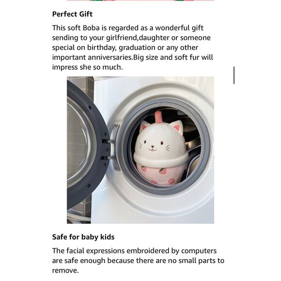 14 Inch Boba Tea Strawberry Cat Plush Pillow - Soft Hugging Toy for Kids & Decor - Picture 6 of 6